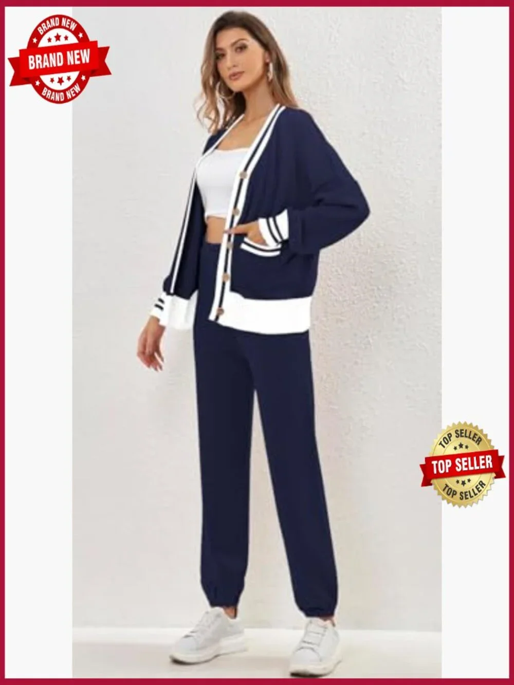 2 Piece Cardigan Sweater Pants Set Knit Lounge Matching Outfit